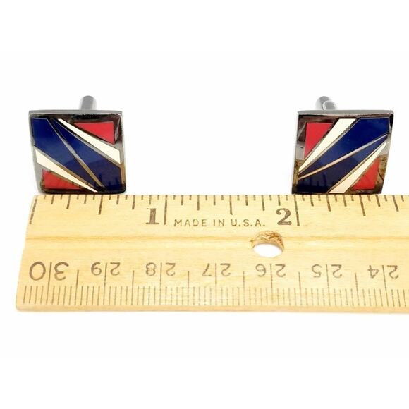 Vintage Designer Cuff Links, Joseph Abboud, Red White Blue Enamel, 1990s, 3/4 In - Picture 3 of 10